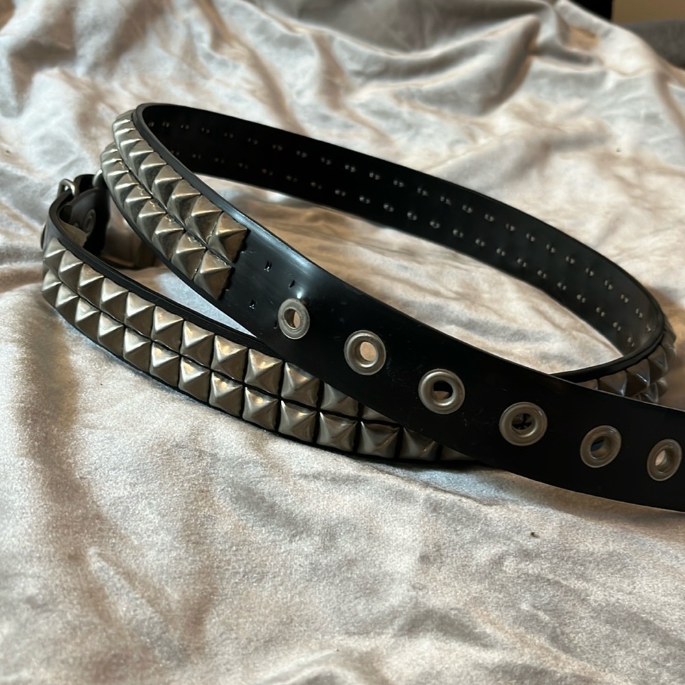 Strange Pursuit Vegan Studded Belt (Two-Row Pyramid Studs - Size L)